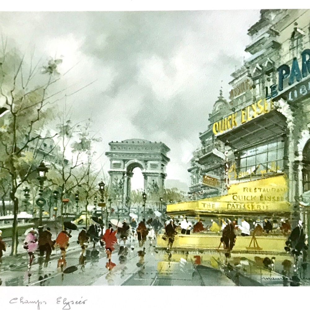 Vintage 1973 print Paris - Champs Elysees signed Editions KRISARTS From France